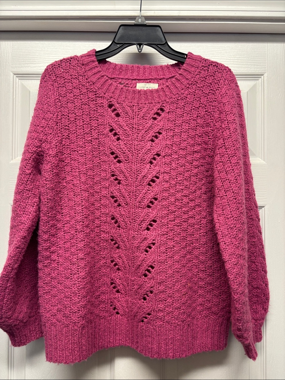 Lucky Brand Raspberry Pink Textured Crewneck Sweater Wool Blend Medium